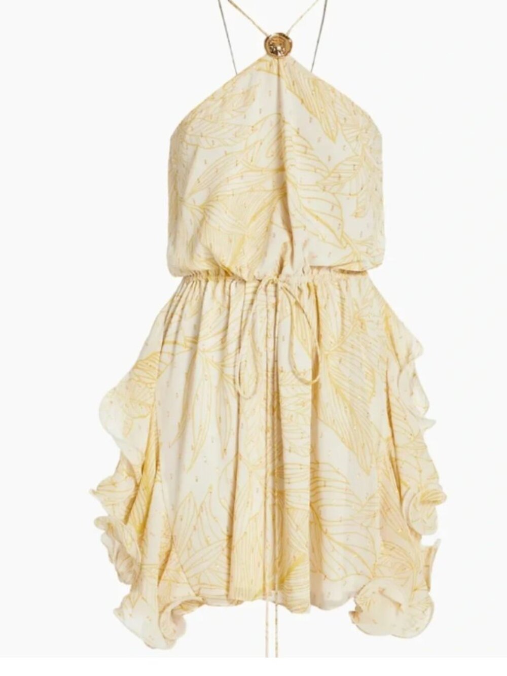 Alexis Asia Georgette Elegant Yellow Halter Mini Dress NWT